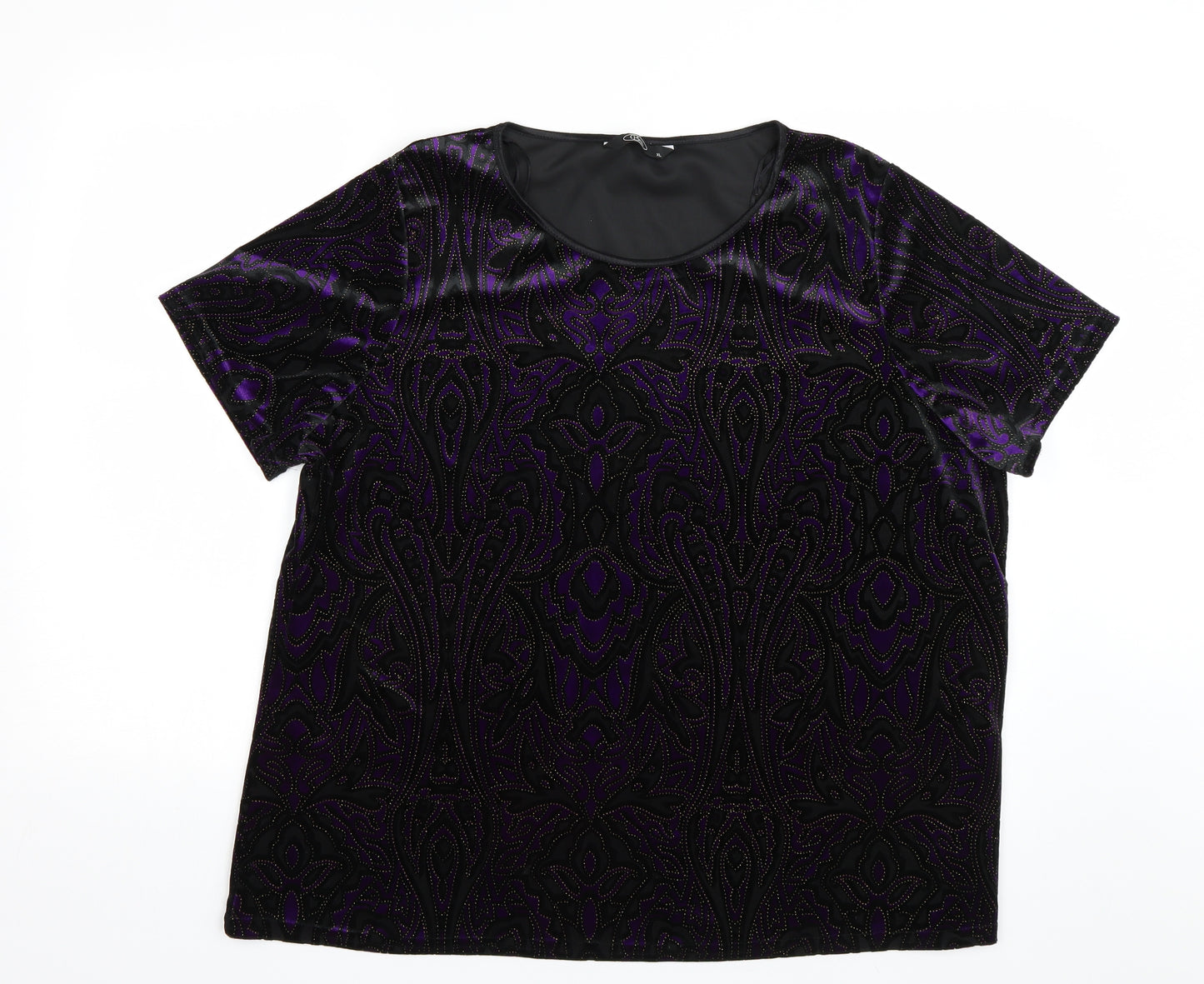 BM Womens Purple Paisley Velvet Basic T-Shirt Size XL