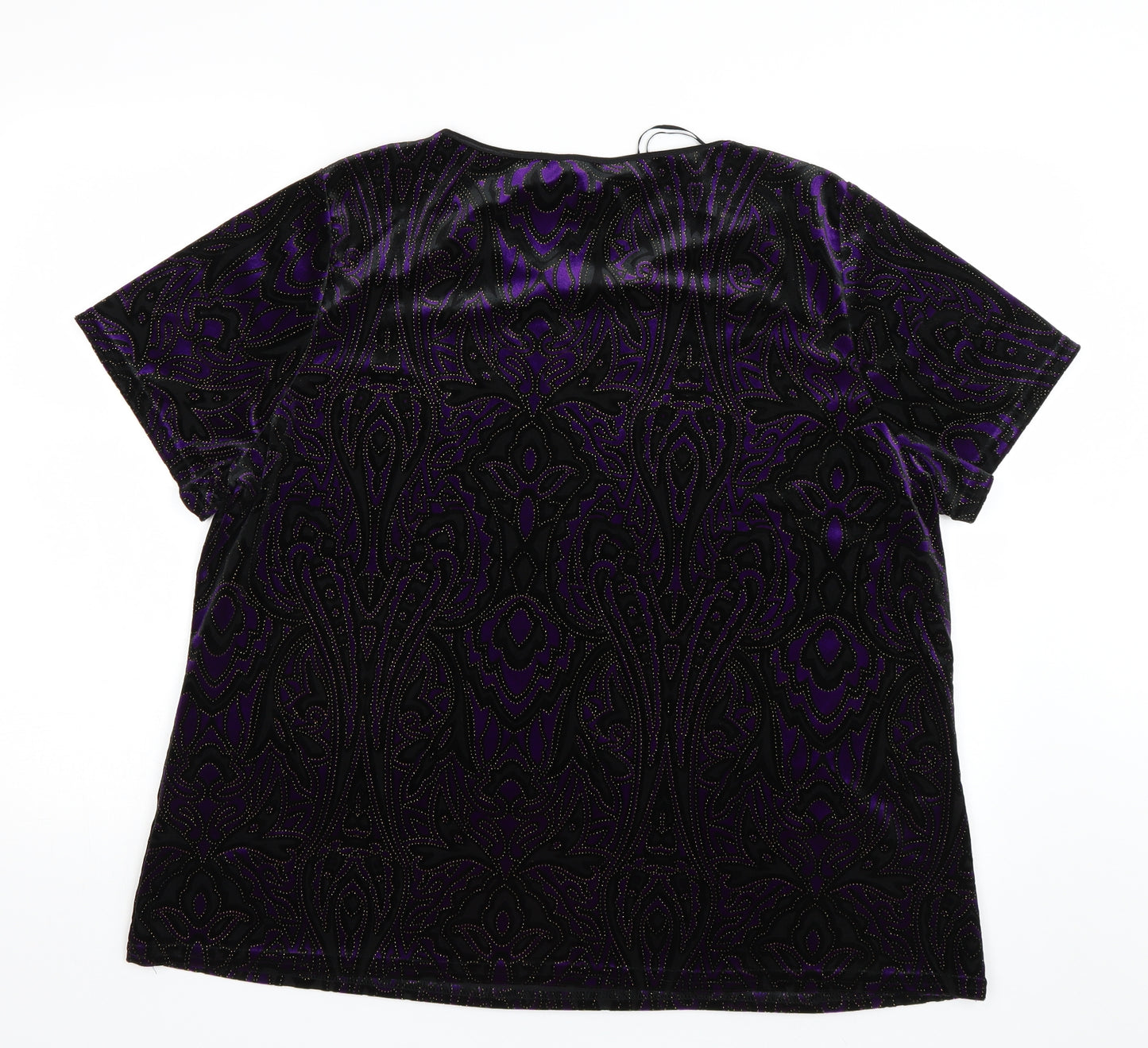 BM Womens Purple Paisley Velvet Basic T-Shirt Size XL