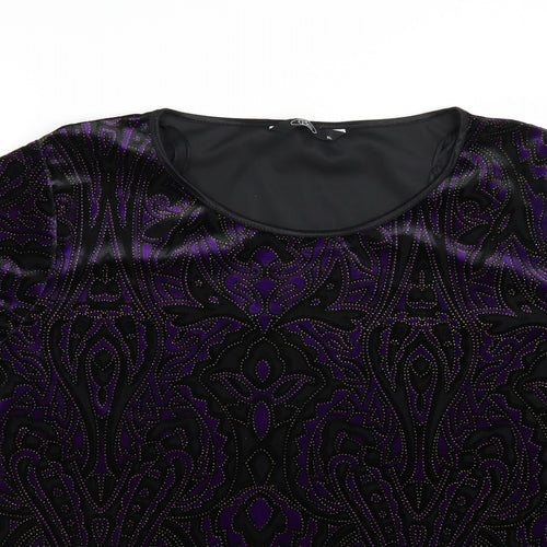BM Womens Purple Paisley Velvet Basic T-Shirt Size XL