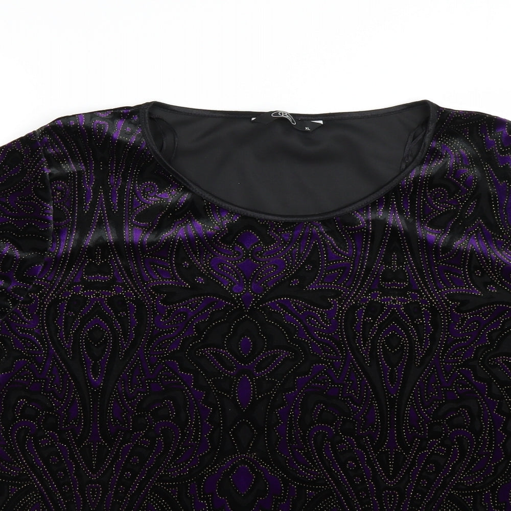 BM Womens Purple Paisley Velvet Basic T-Shirt Size XL