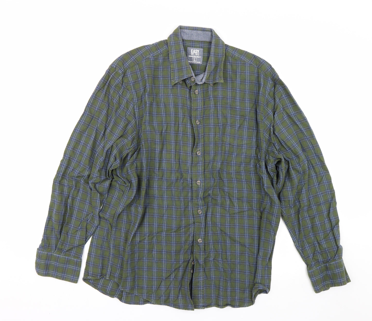 Easy Mens Green Plaid   Button-Up Size L