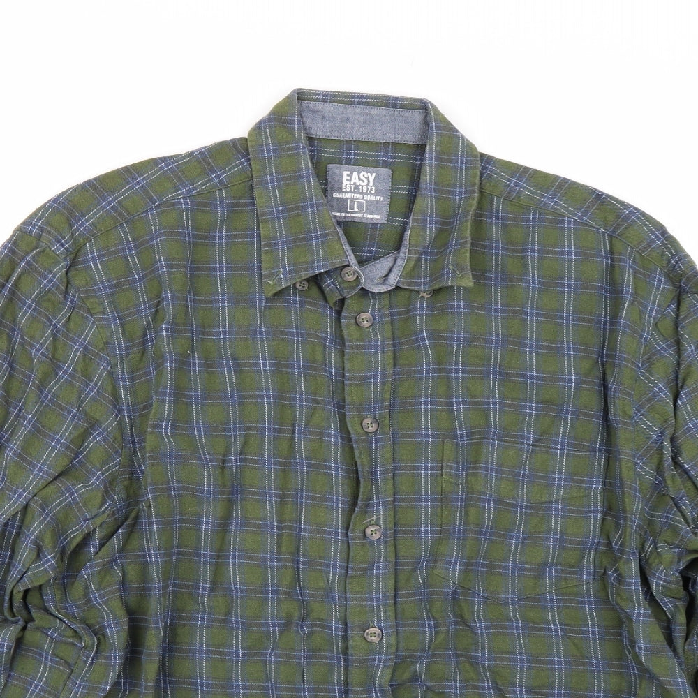 Easy Mens Green Plaid   Button-Up Size L