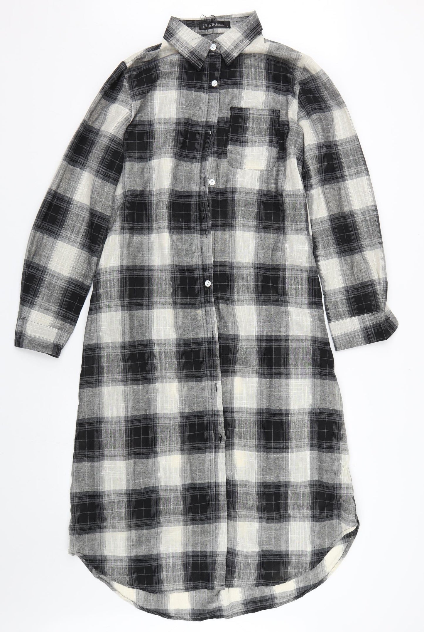 Zanzea Womens Black Plaid  Shirt Dress  Size L