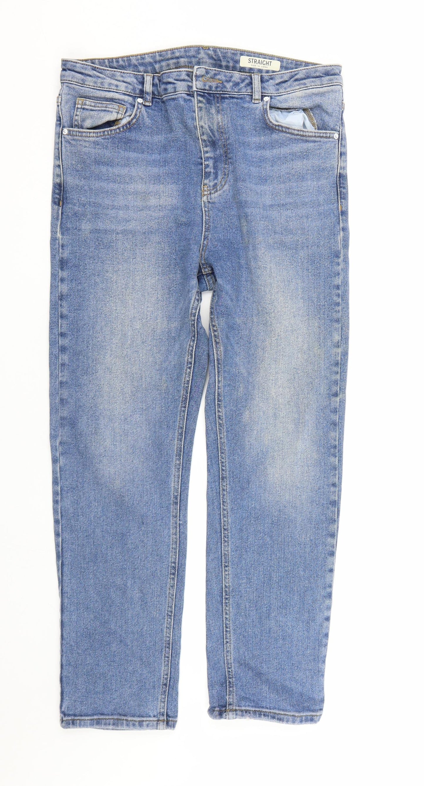 M&S Womens Blue  Denim Straight Jeans Size 16 L25 in