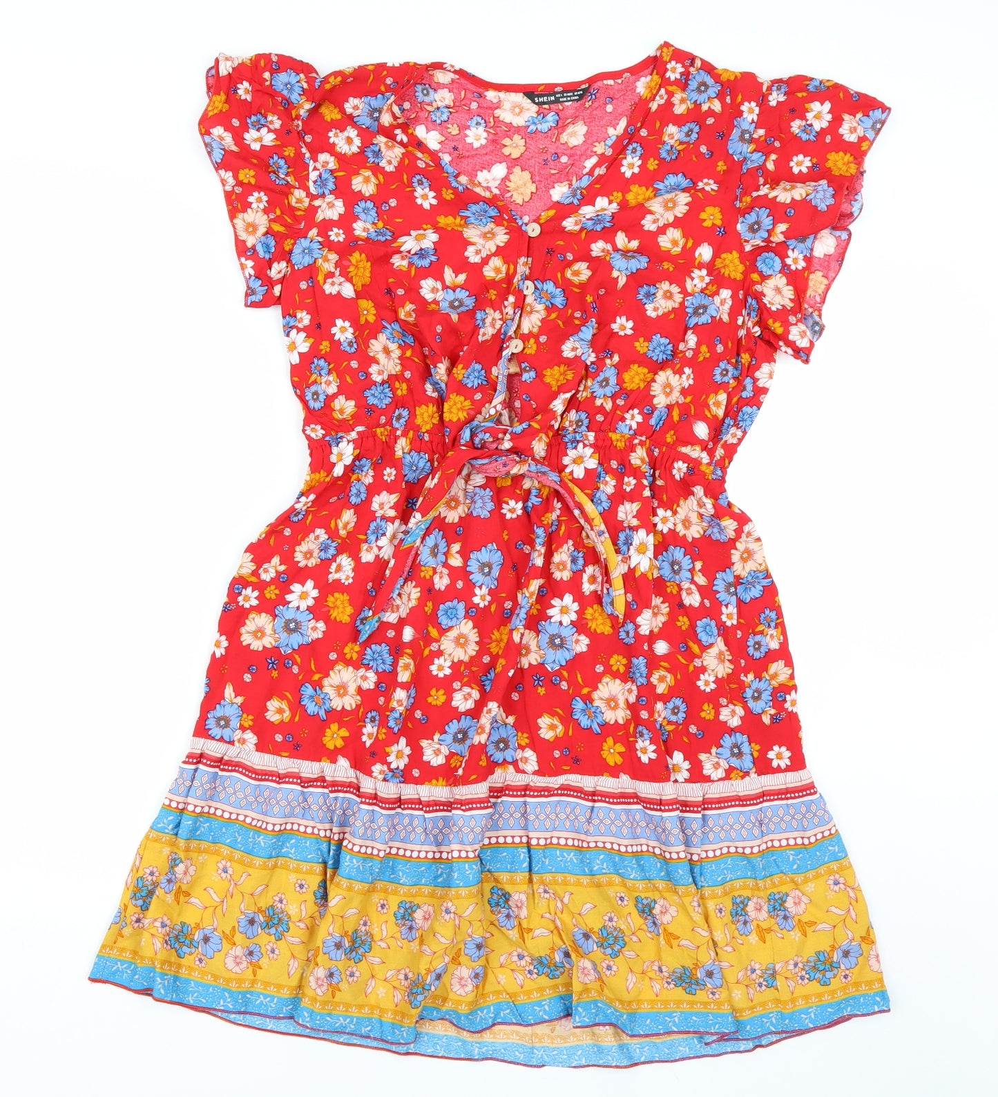Shien Womens Red Floral  Shirt Dress  Size M