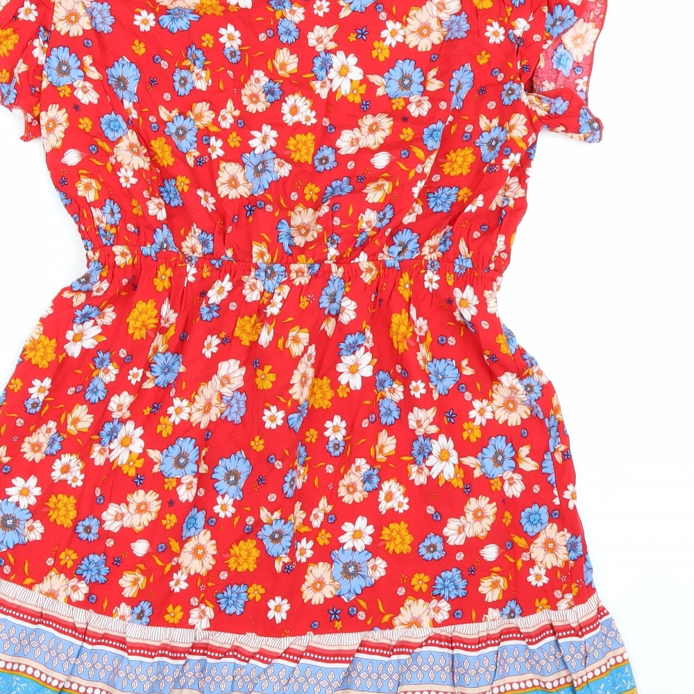Shien Womens Red Floral  Shirt Dress  Size M