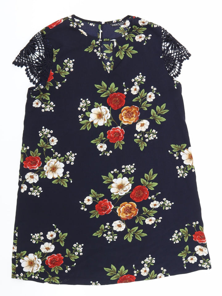 Shien Womens Blue Floral  T-Shirt Dress  Size L