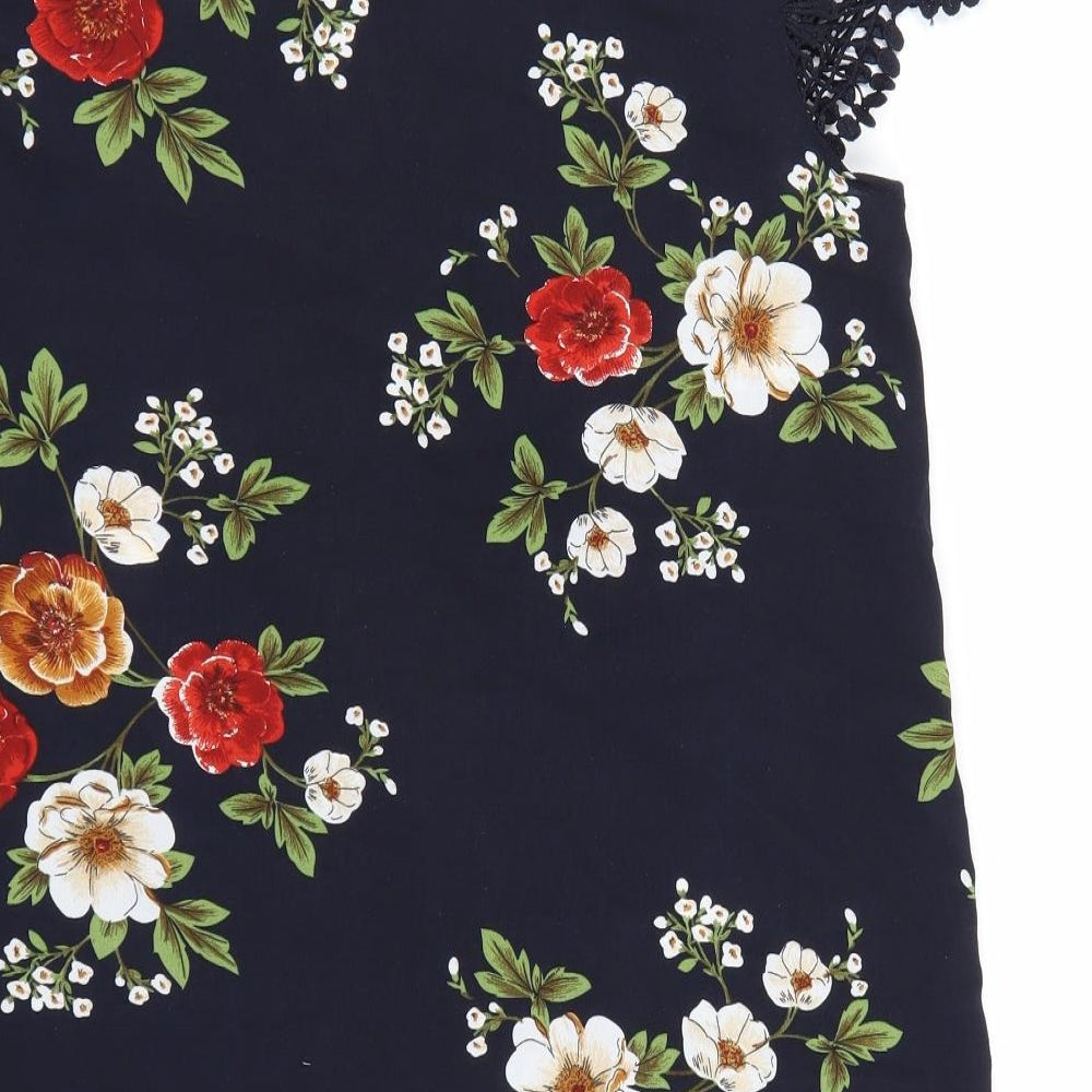 Shien Womens Blue Floral  T-Shirt Dress  Size L