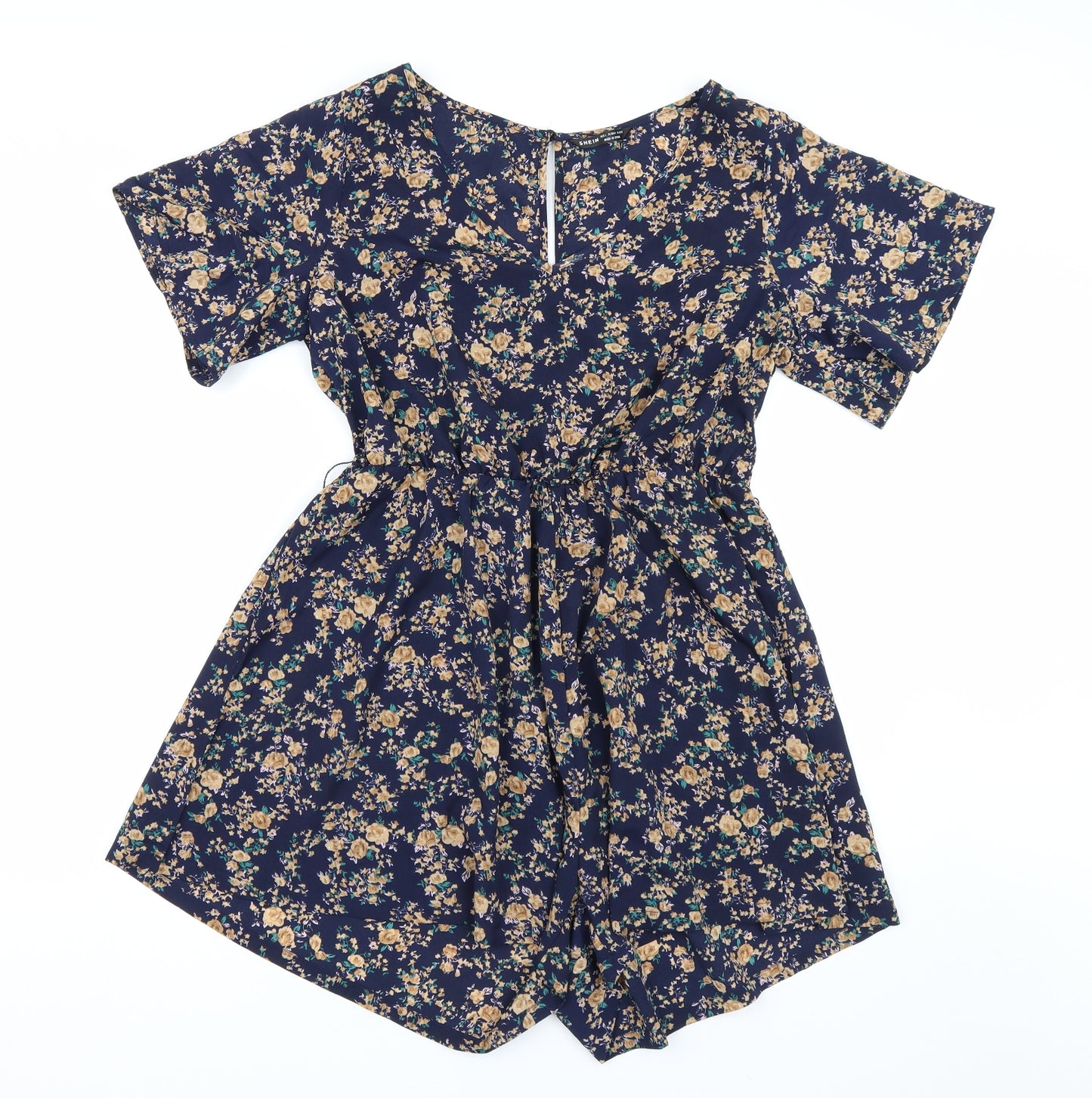 Shien Womens Blue Floral  Playsuit One-Piece Size L