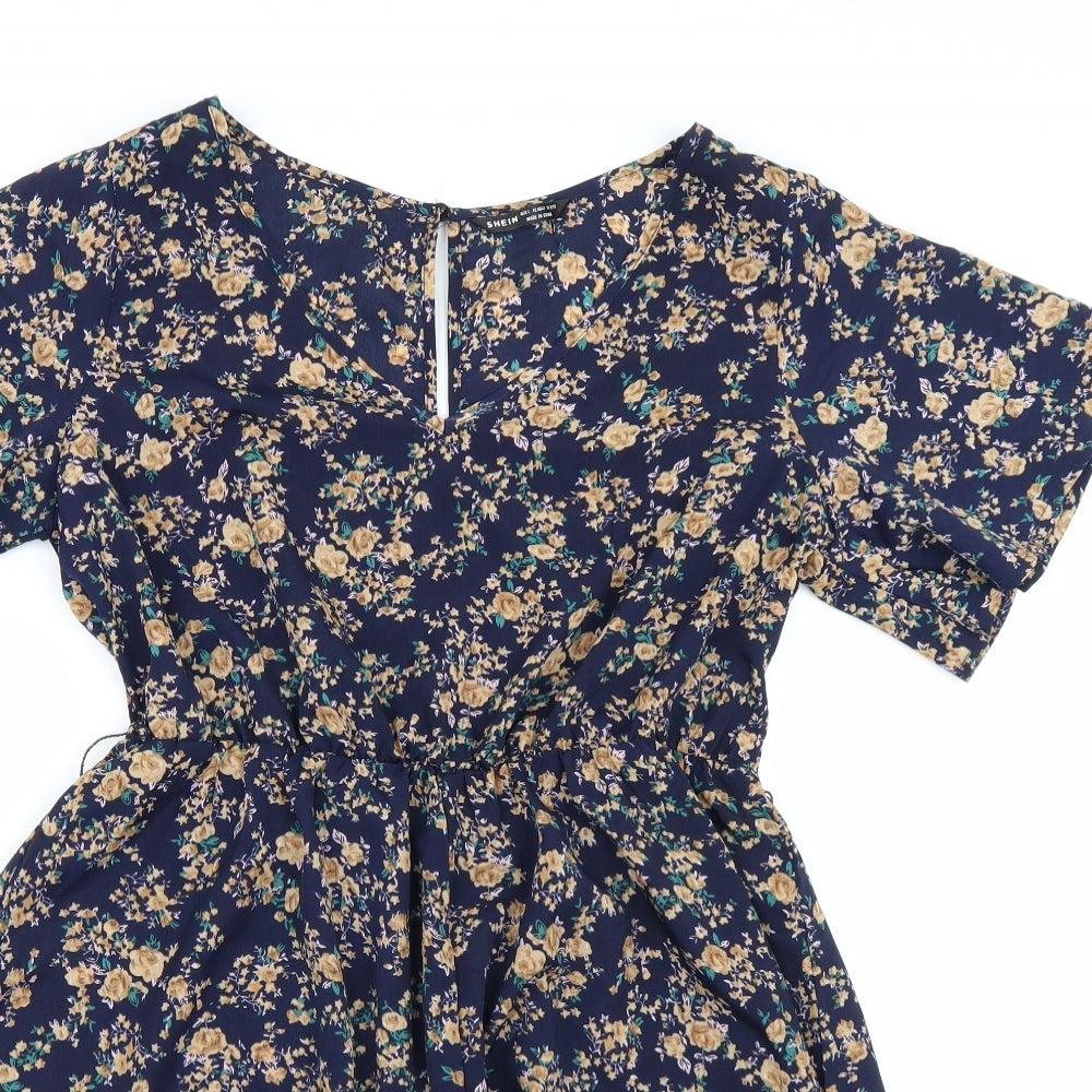 Shien Womens Blue Floral  Playsuit One-Piece Size L