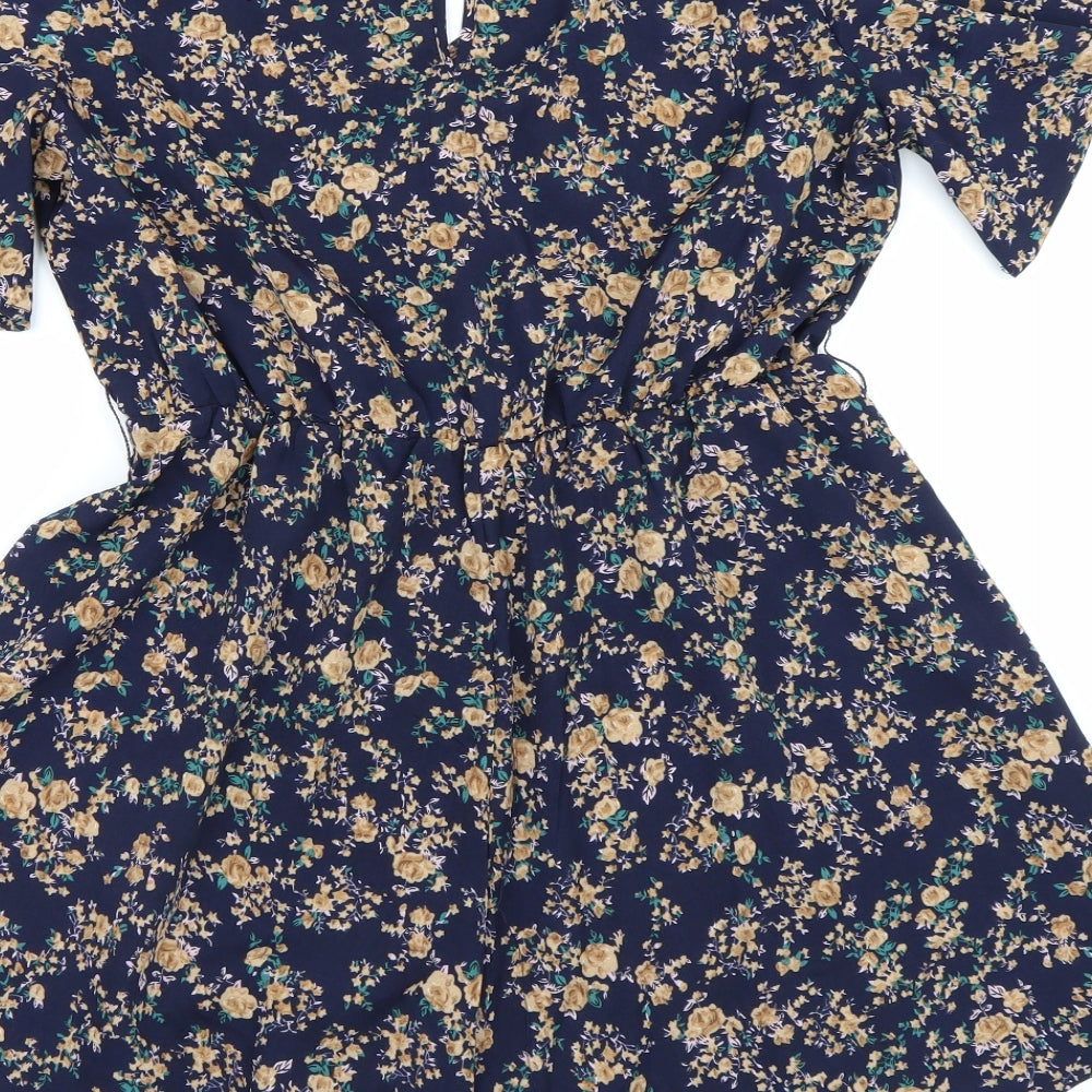 Shien Womens Blue Floral  Playsuit One-Piece Size L