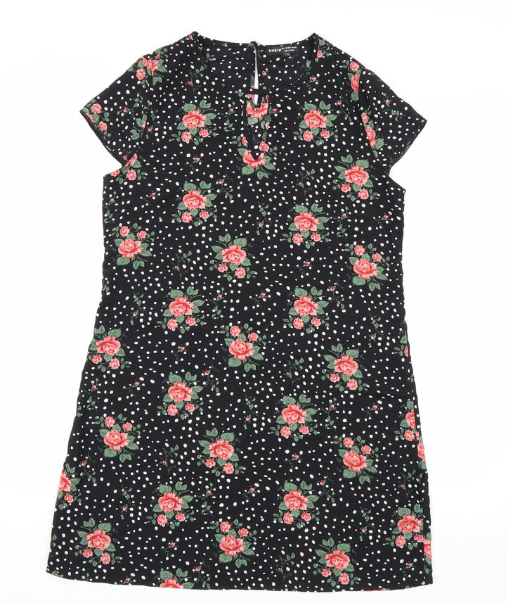 Shien Womens Black Floral  T-Shirt Dress  Size L