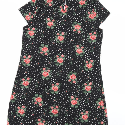 Shien Womens Black Floral  T-Shirt Dress  Size L