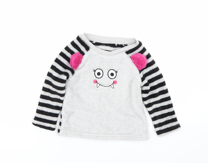 Very Girls Grey Striped Top Pyjama Top Size 2-3 Years - Monster