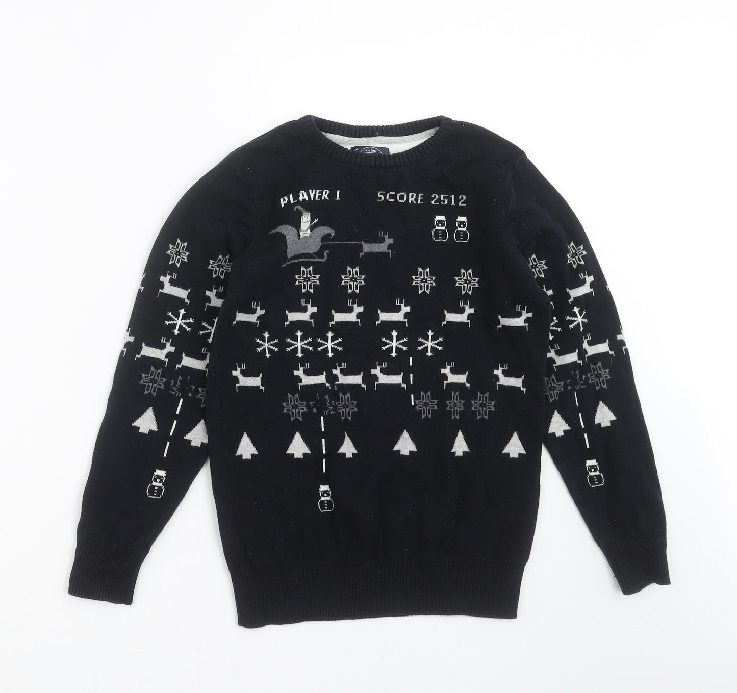 NEXT Boys Black Geometric Knit Pullover Jumper Size 10 Years  - christmas gamer