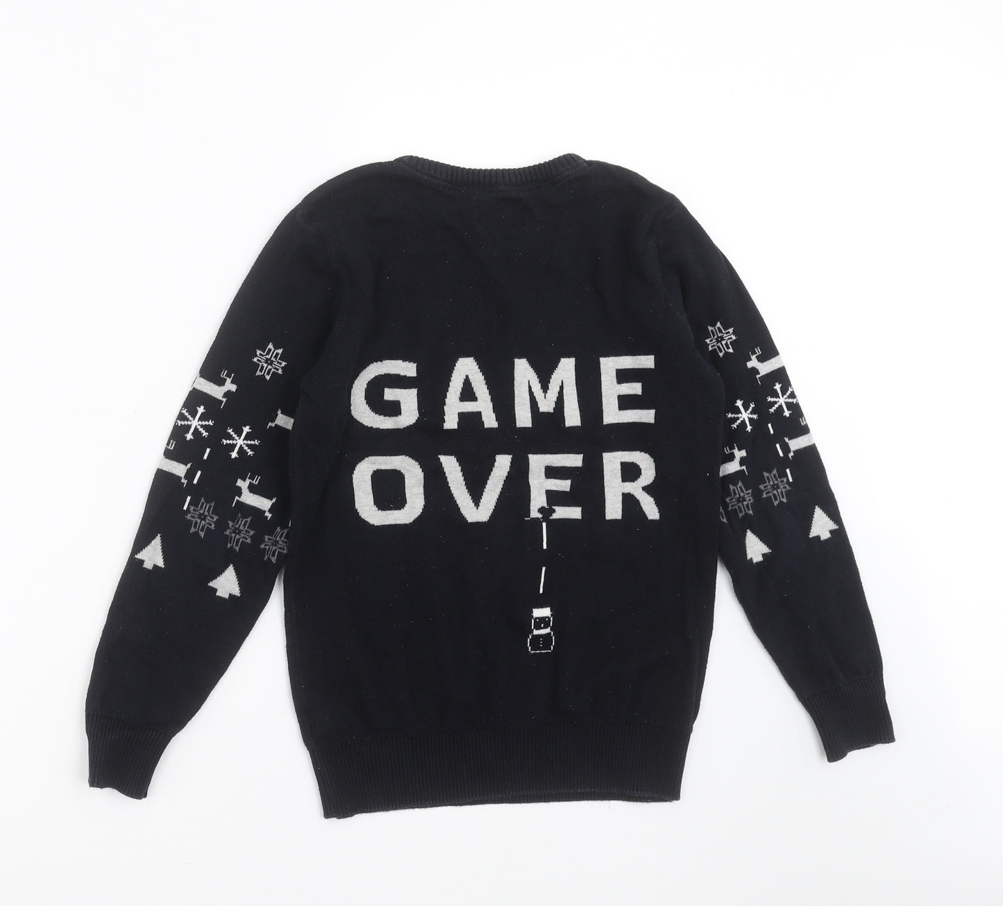 NEXT Boys Black Geometric Knit Pullover Jumper Size 10 Years  - christmas gamer