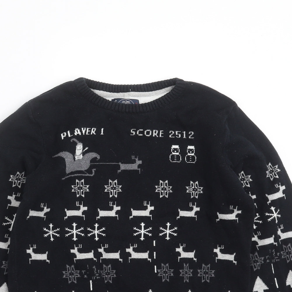 NEXT Boys Black Geometric Knit Pullover Jumper Size 10 Years  - christmas gamer