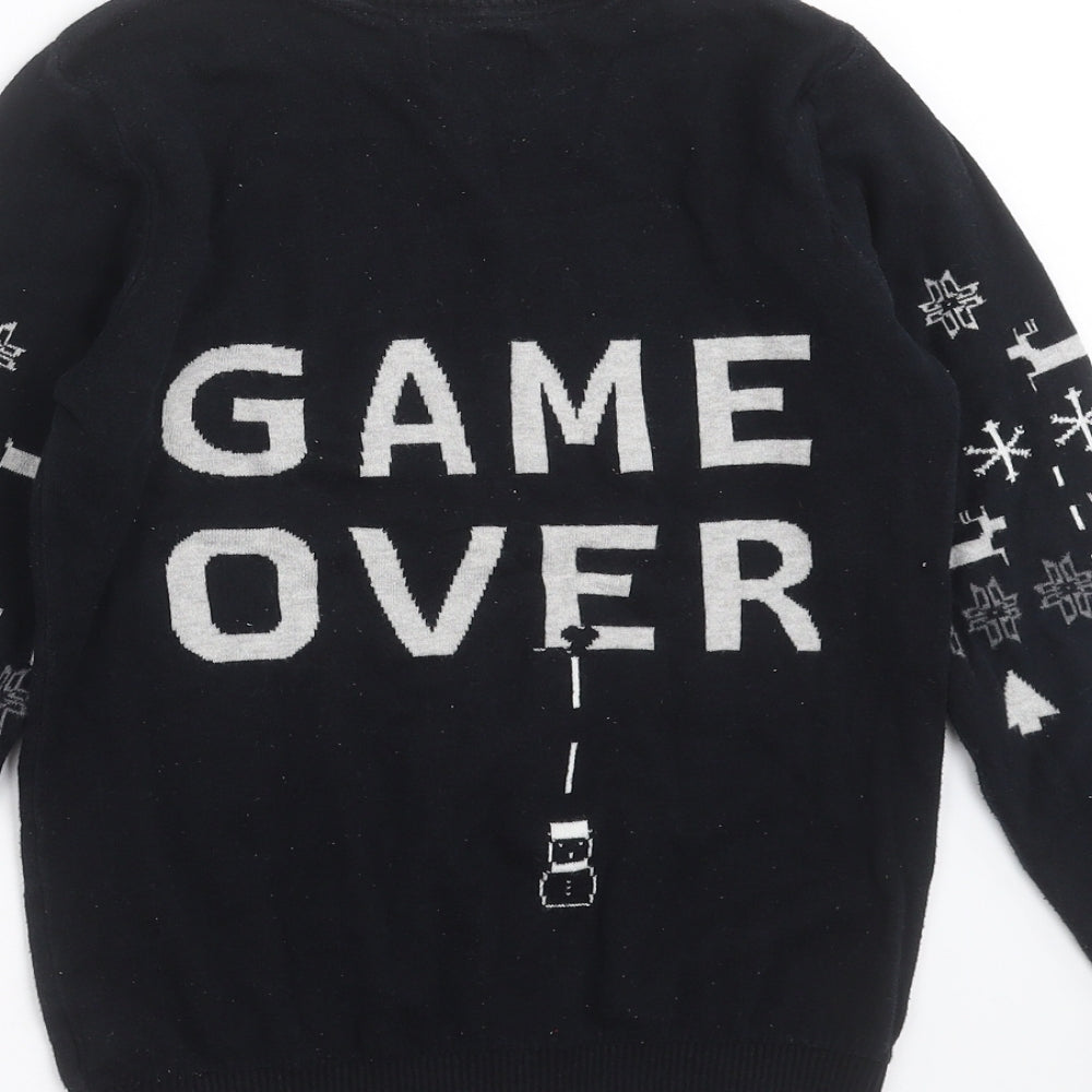 NEXT Boys Black Geometric Knit Pullover Jumper Size 10 Years  - christmas gamer