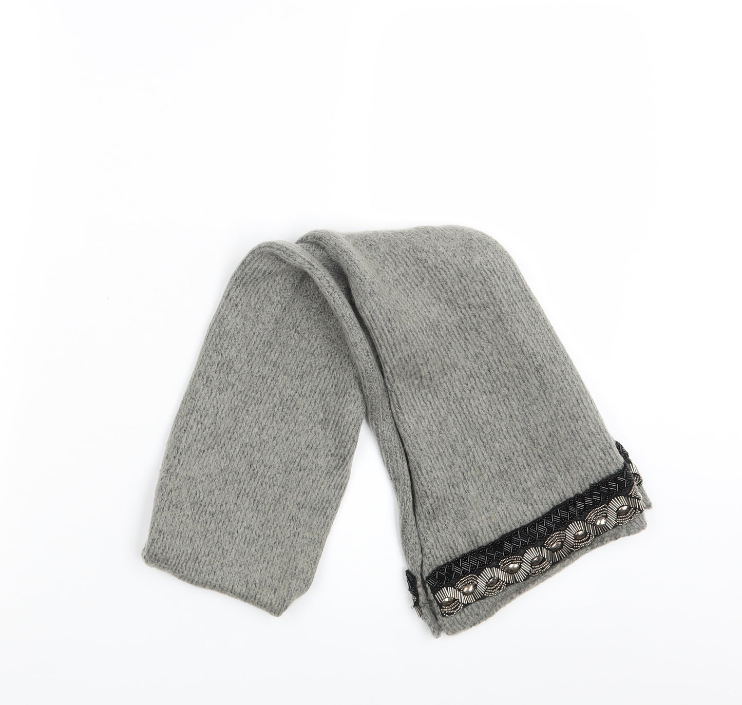 Preworn Womens Grey  Knit  Scarf   - beaded detail