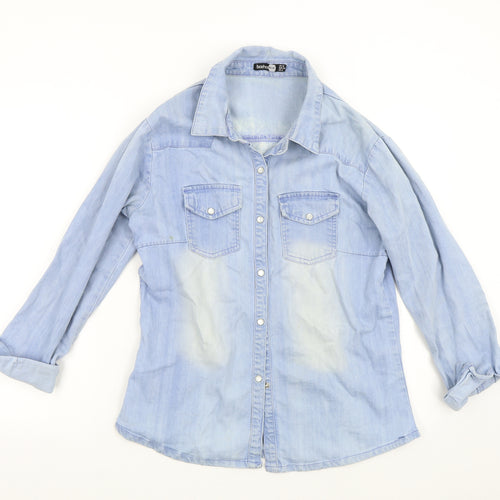 Boohoo Womens Blue  Denim Basic Button-Up Size 10