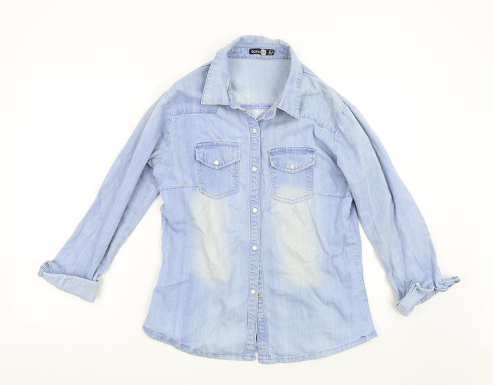 Boohoo Womens Blue Denim Basic Button-Up Size 10