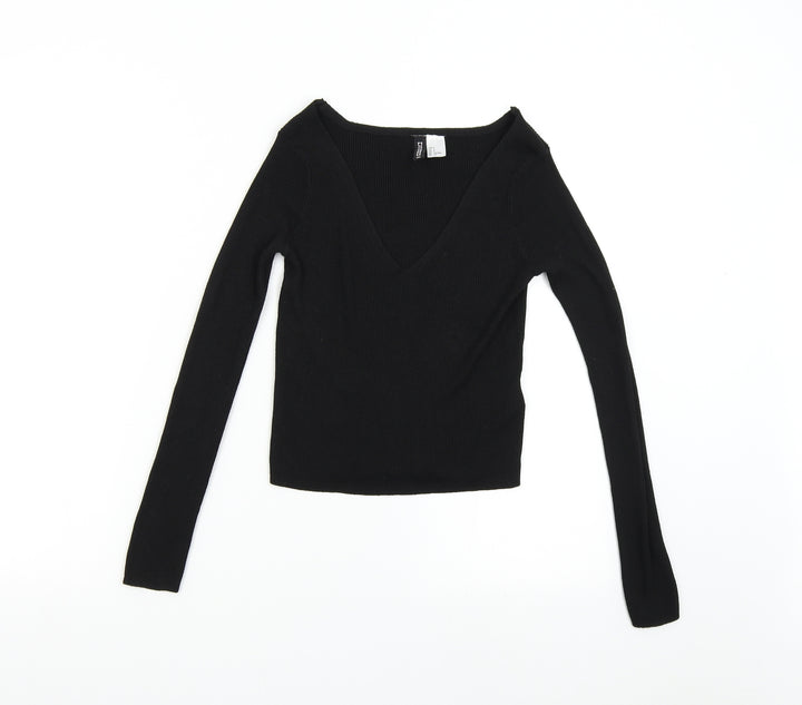 H&M Girls Black Knit Pullover Jumper Size S