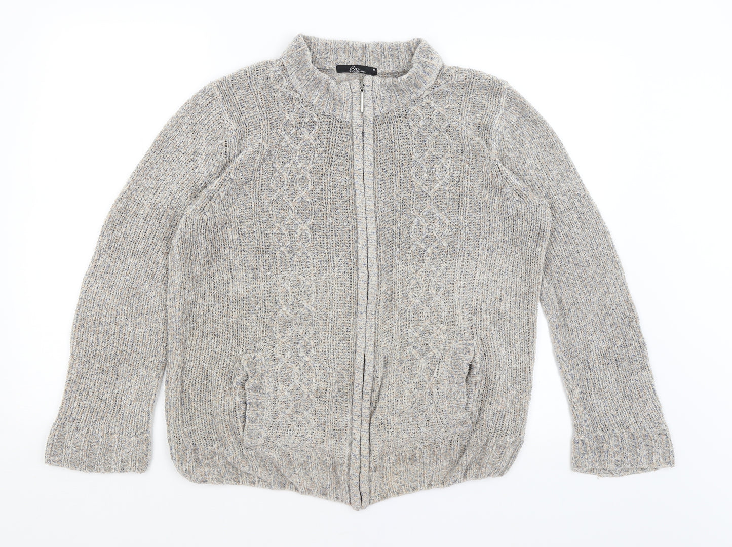 BM Collection Womens Grey   Full Zip Jumper Size M