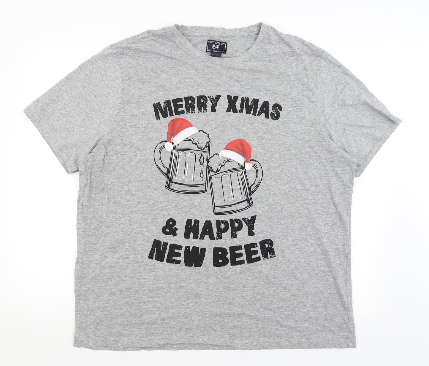 F&F Mens Grey    T-Shirt Size 3XL  - Happy New Beer