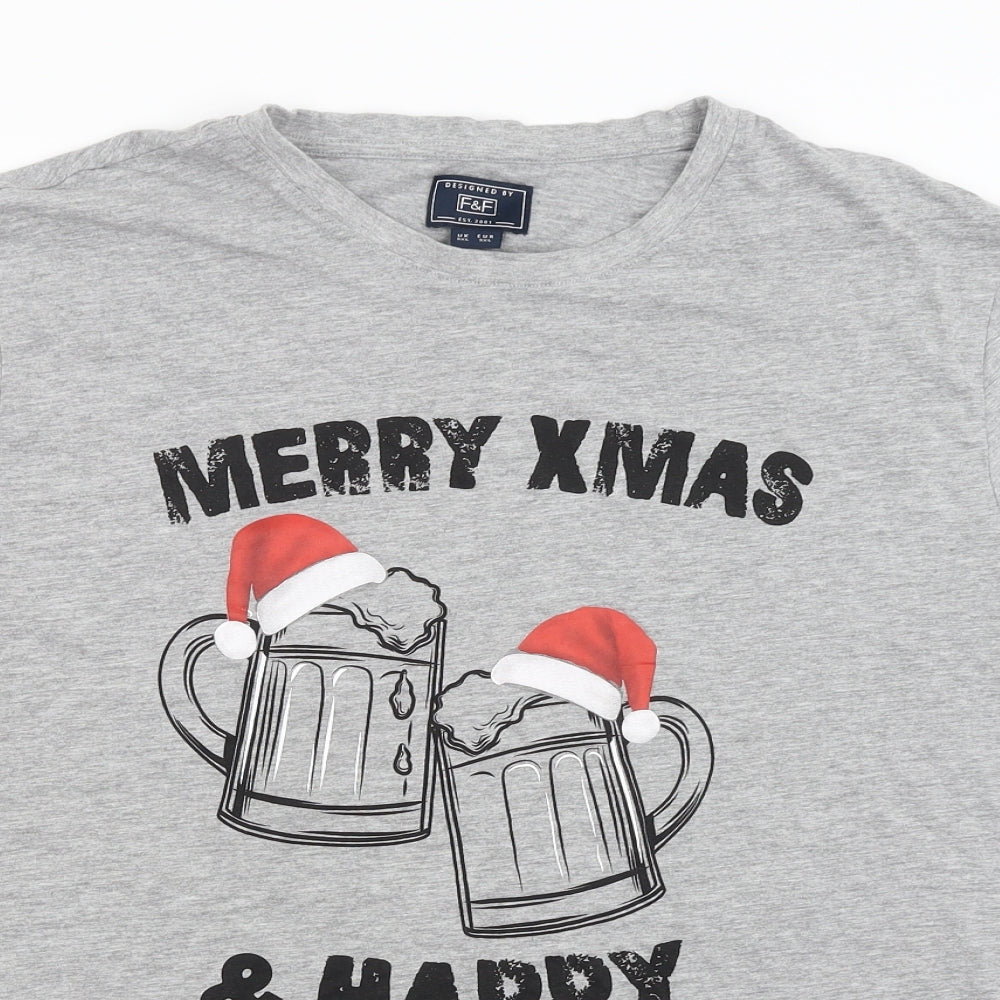 F&F Mens Grey    T-Shirt Size 3XL  - Happy New Beer