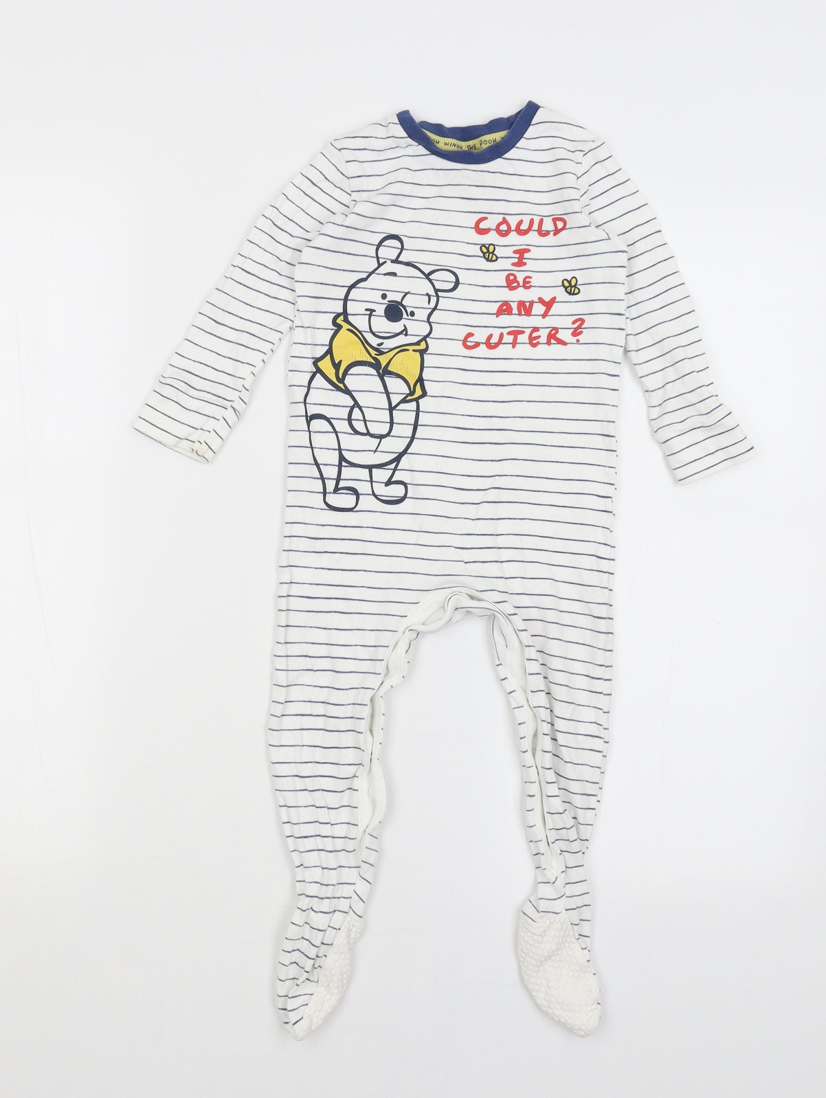 Disney Baby White Striped  Babygrow One-Piece Size 12-18 Months  - Winnie the Pooh