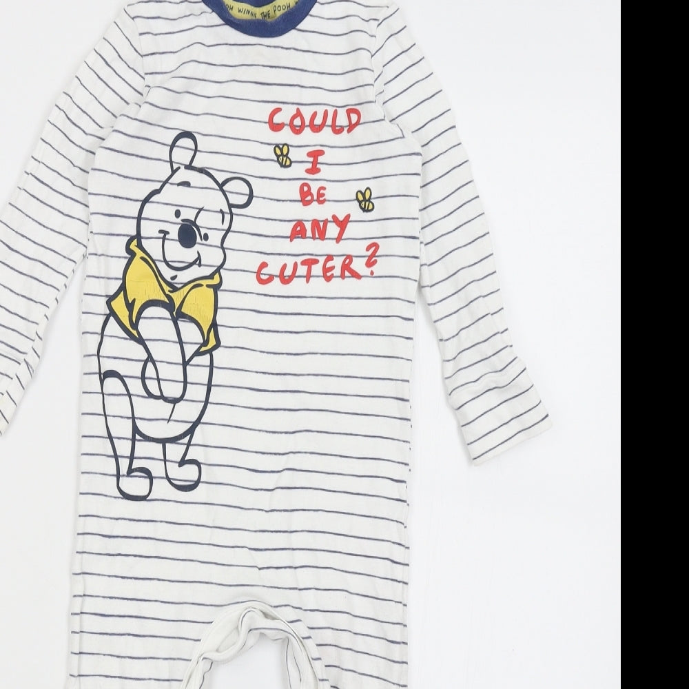 Disney Baby White Striped  Babygrow One-Piece Size 12-18 Months  - Winnie the Pooh