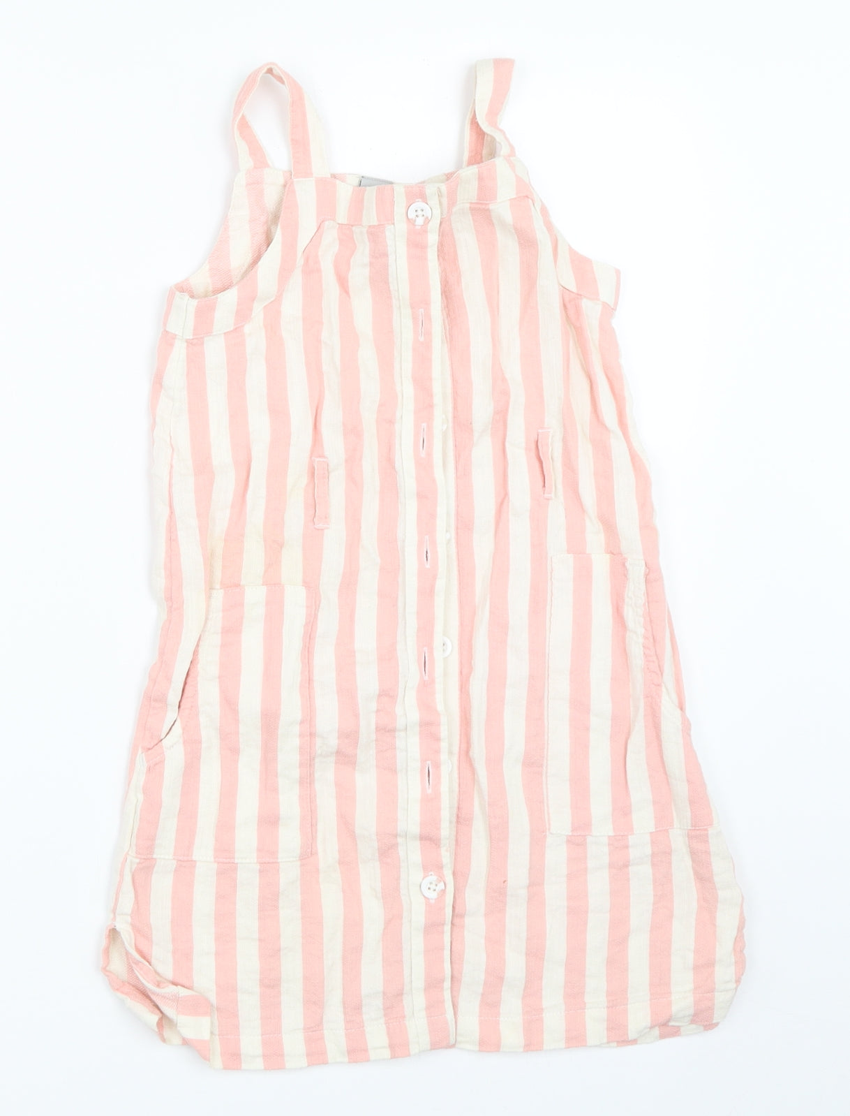TU Girls Pink Striped  Pinafore/Dungaree Dress  Size 6 Years