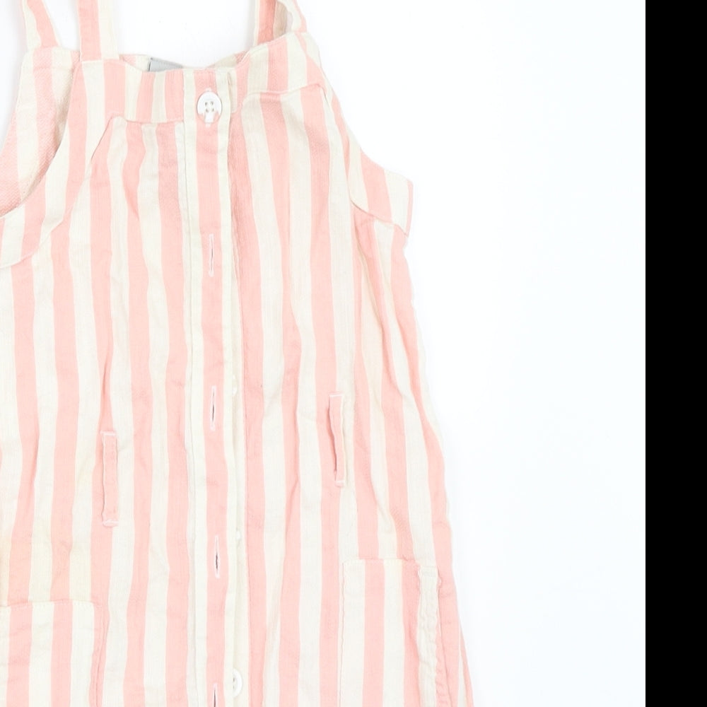 TU Girls Pink Striped  Pinafore/Dungaree Dress  Size 6 Years