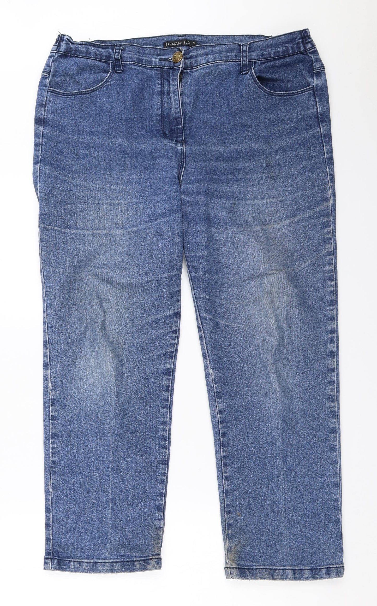 Preworn Womens Blue  Denim Straight Jeans Size 16 L25.5 in