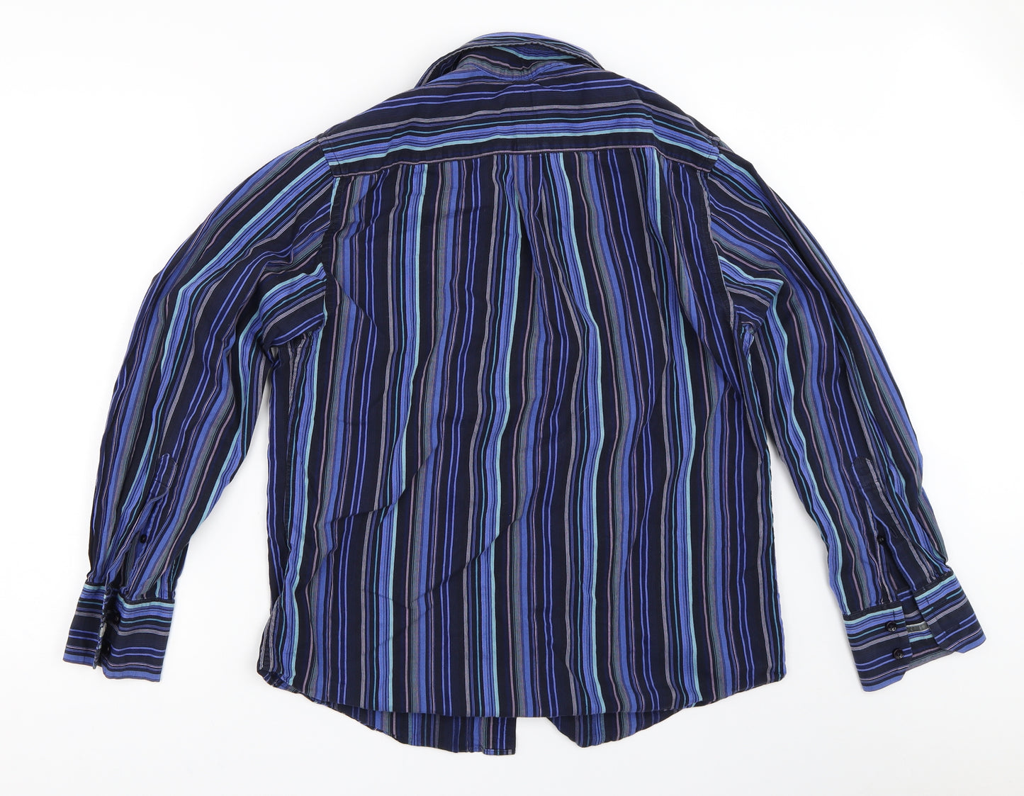 TU Mens Blue Striped   Button-Up Size M