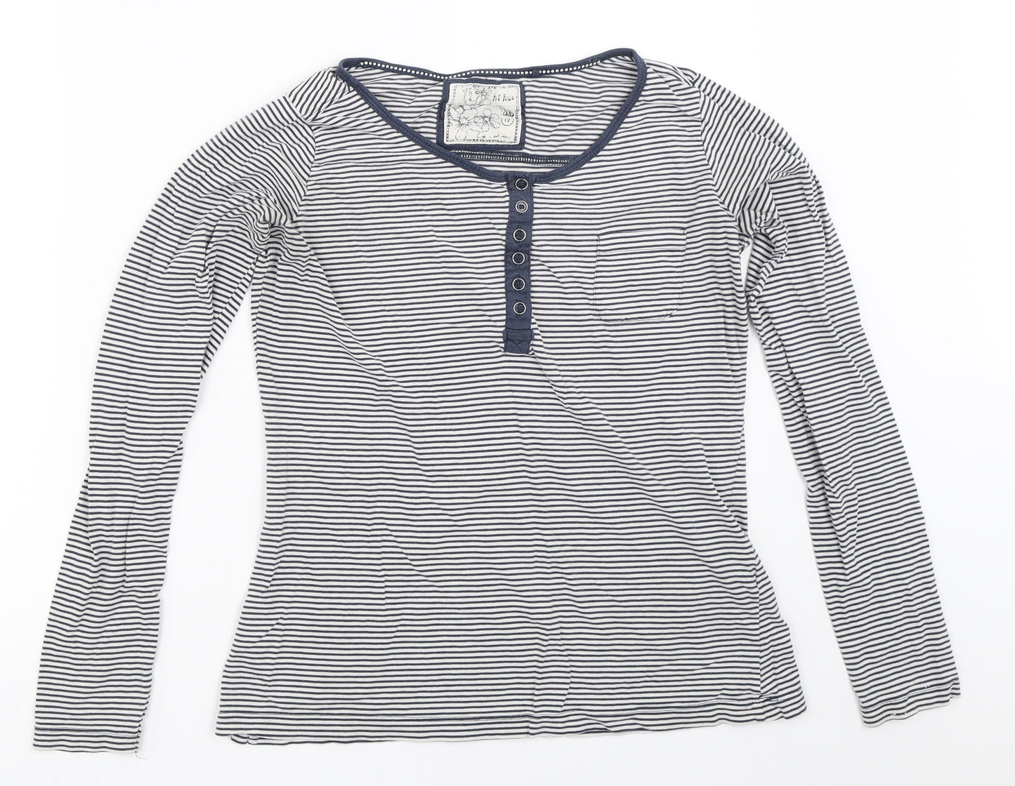 Fat Face Womens Blue Striped  Basic T-Shirt Size 12