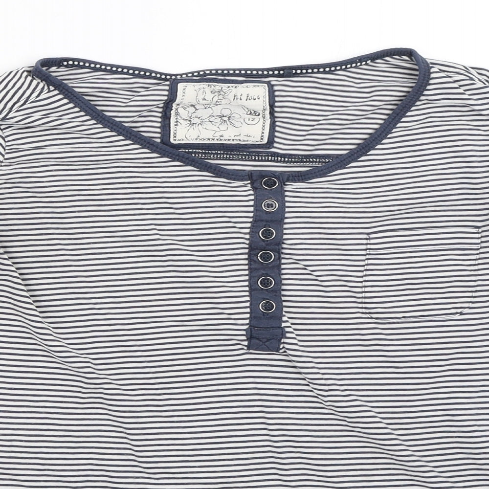 Fat Face Womens Blue Striped  Basic T-Shirt Size 12