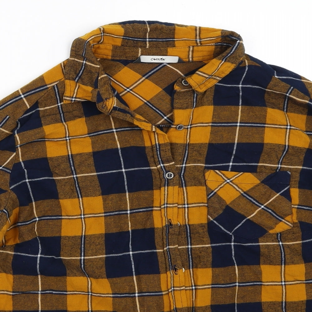 George Womens Yellow Check  Basic Button-Up Size 14