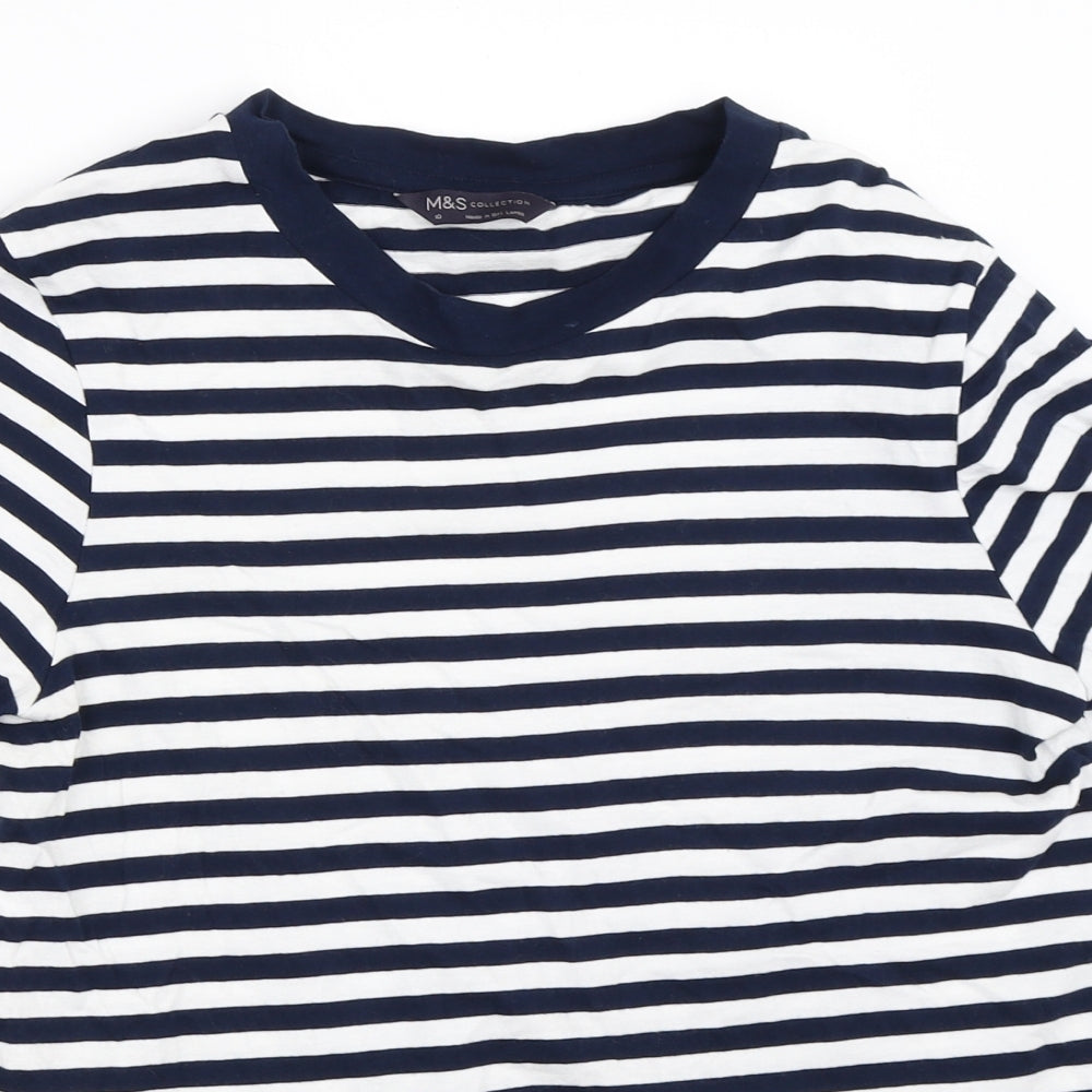 Marks and Spencer Womens Blue Striped  Basic T-Shirt Size 10