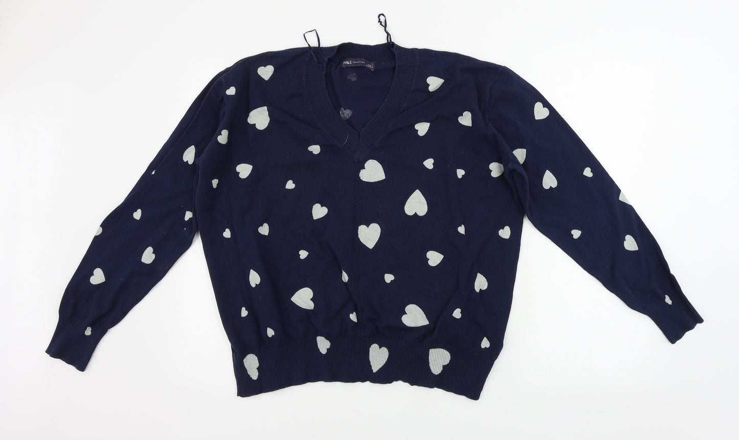 Marks and Spencer  Womens Blue   Pullover Jumper Size L  - heart pattern