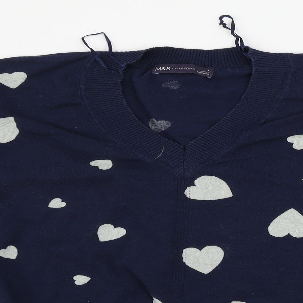 Marks and Spencer  Womens Blue   Pullover Jumper Size L  - heart pattern