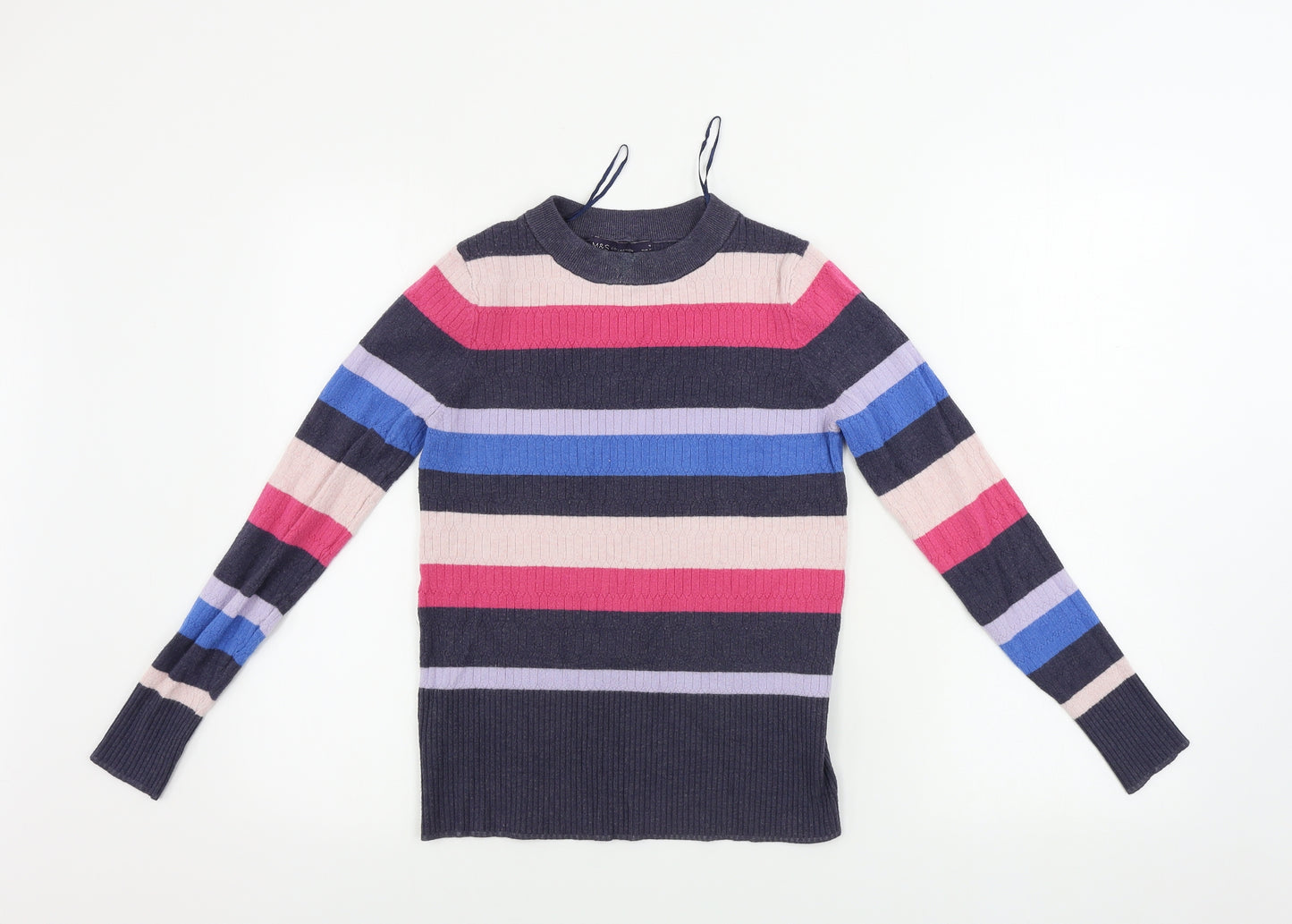 Marks and Spencer  Womens Grey Striped  Pullover Jumper Size 10