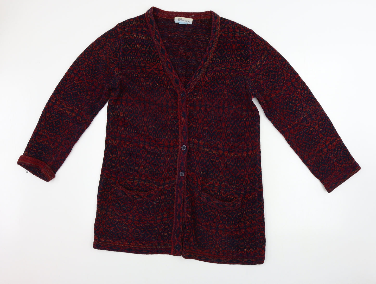 Monsoon  Womens Red Geometric  Cardigan Jumper Size S