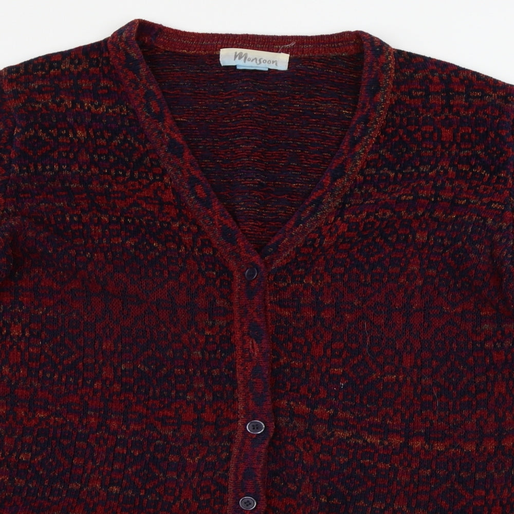 Monsoon  Womens Red Geometric  Cardigan Jumper Size S