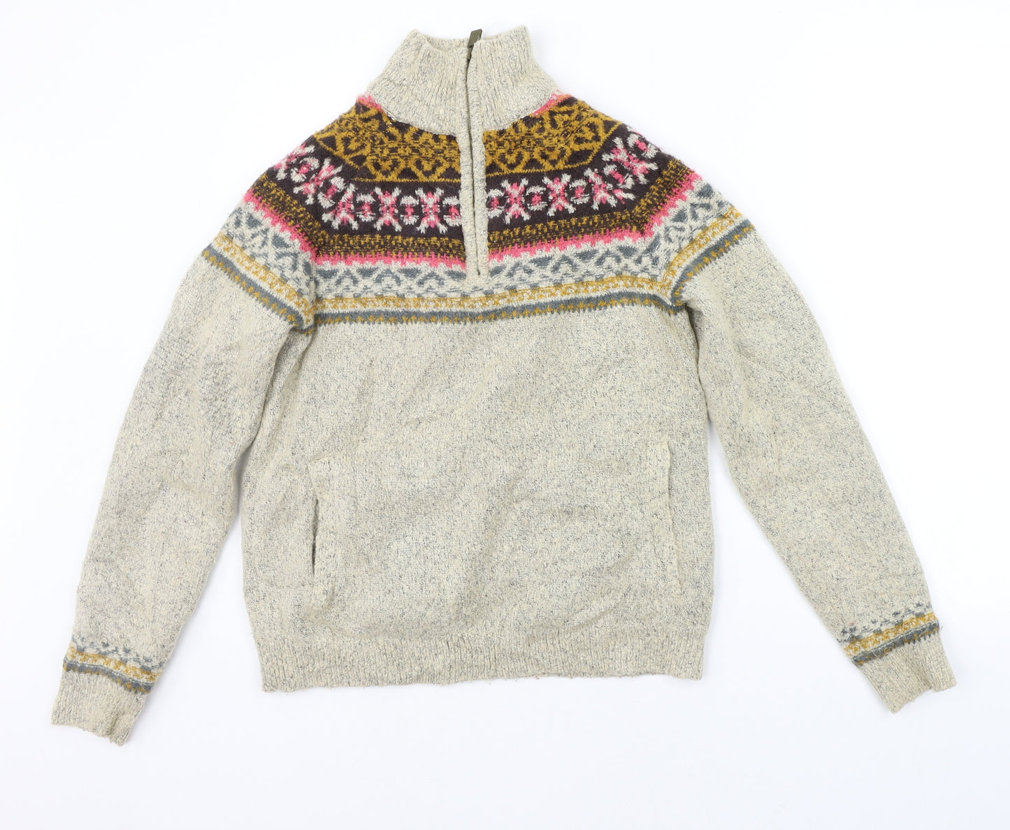 werid fish Womens Beige Geometric  Pullover Jumper Size 8