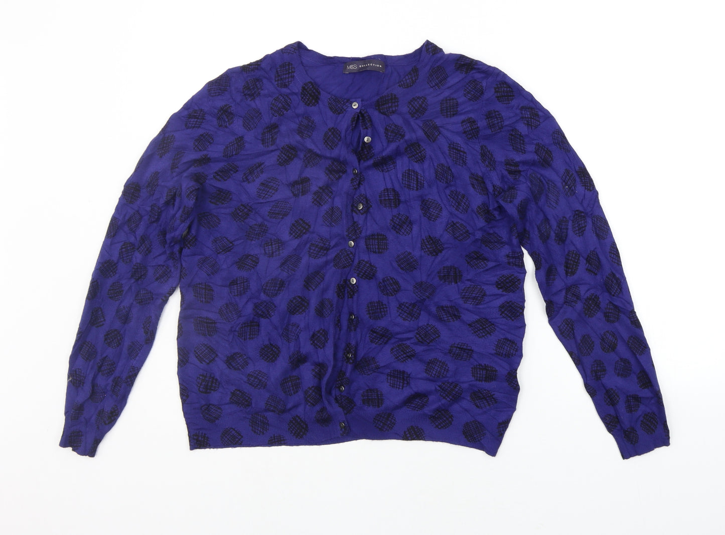 Marks and Spencer Womens Blue Geometric  Cardigan Jumper Size 14