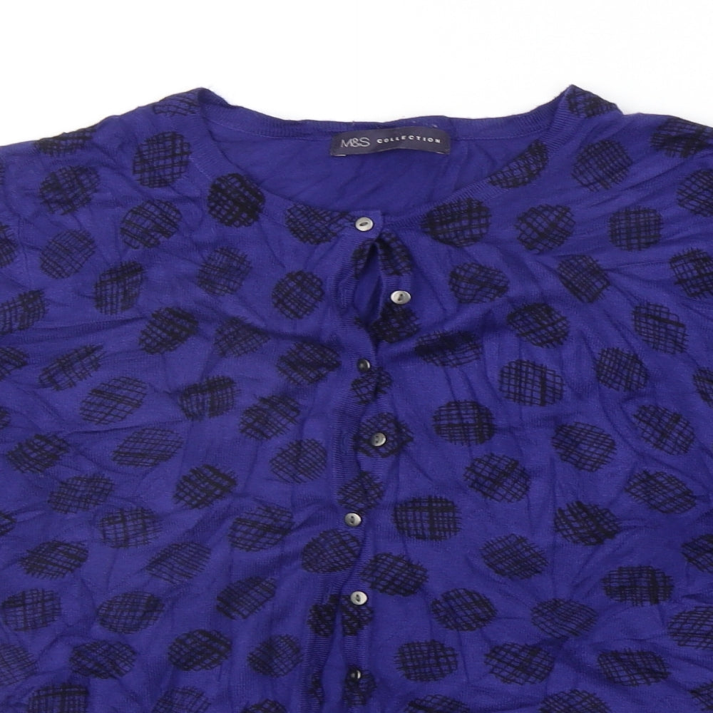 Marks and Spencer Womens Blue Geometric  Cardigan Jumper Size 14