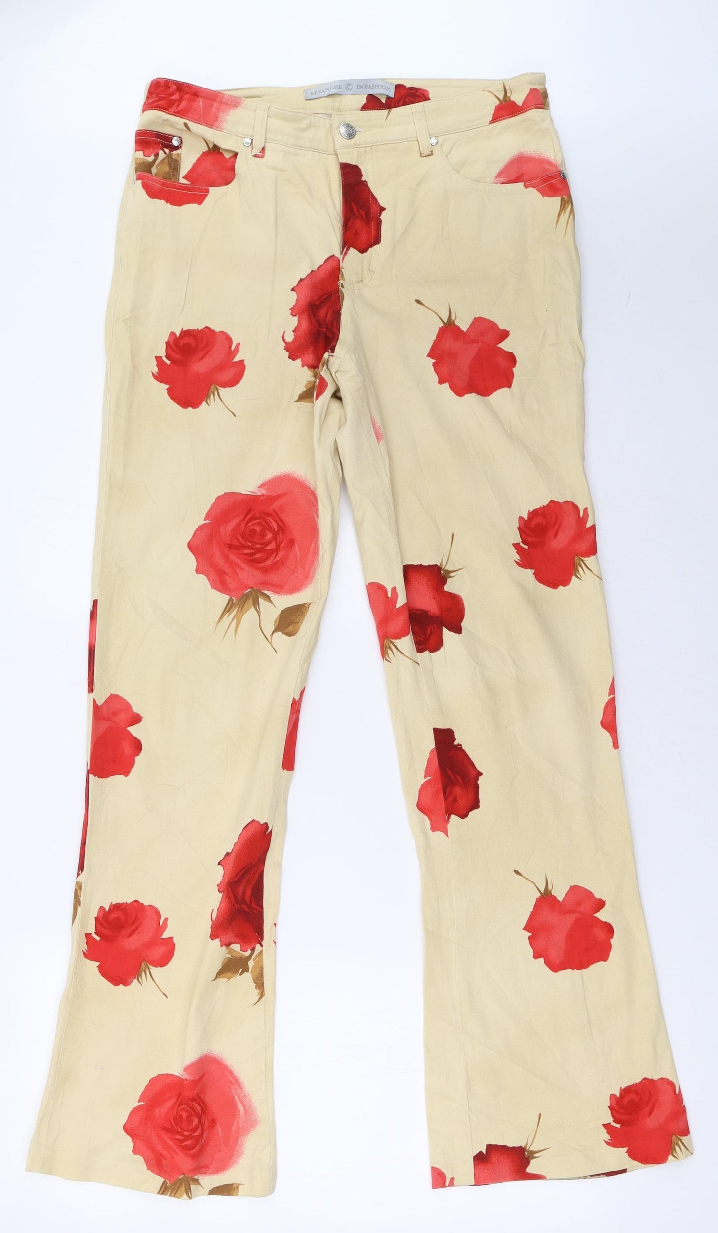 revanch Womens Beige Floral  Straight Jeans Size 32 L34 in