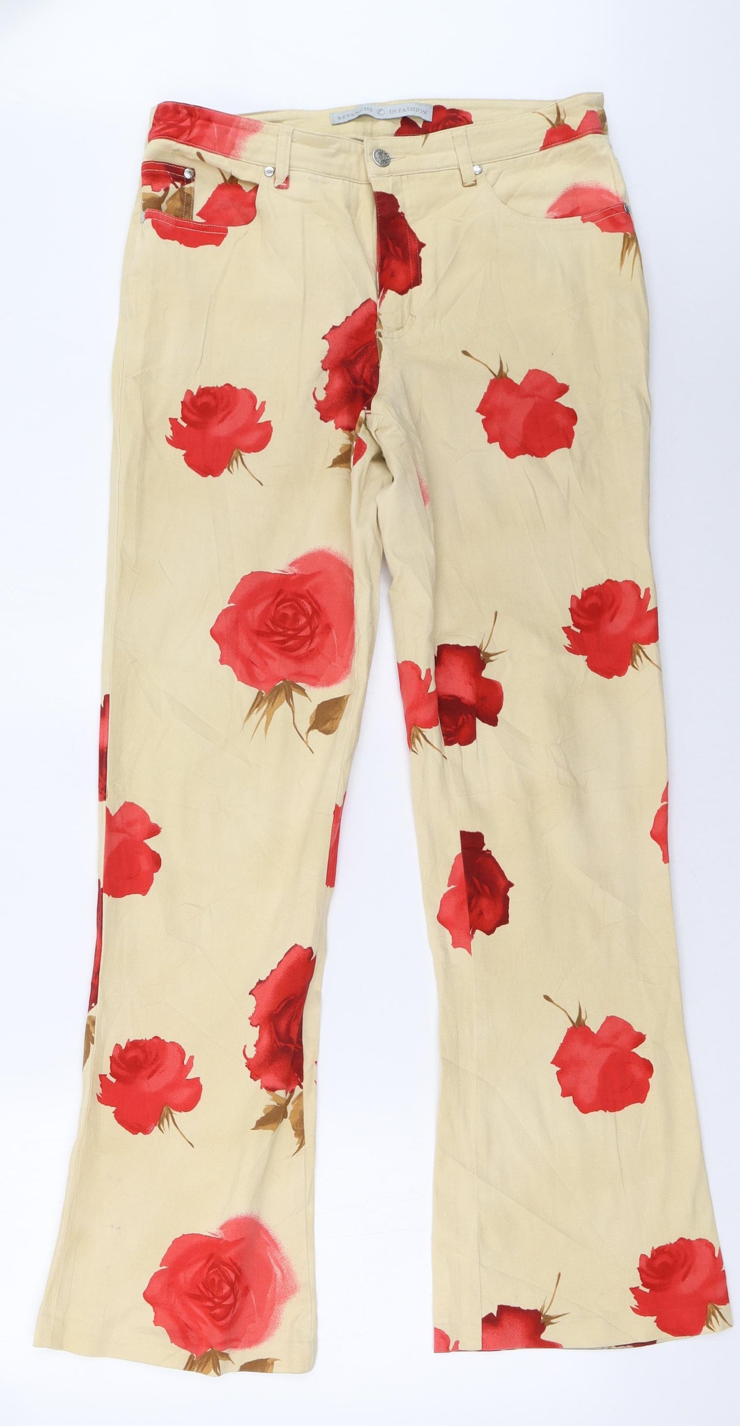 revanch Womens Beige Floral  Straight Jeans Size 32 L34 in