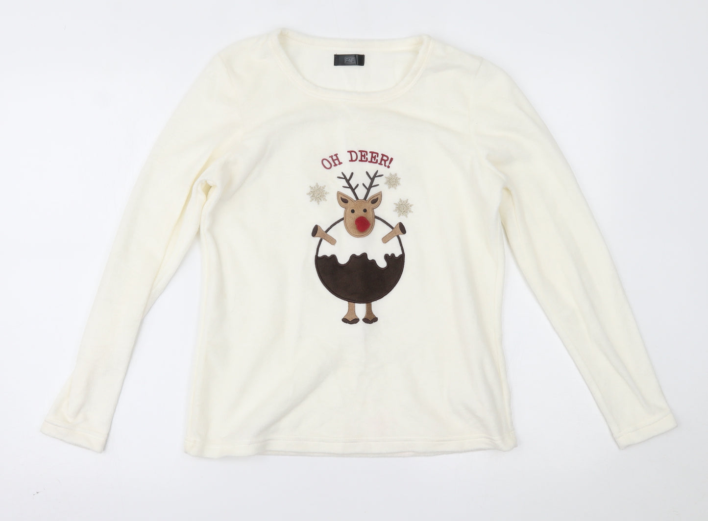 F&F Womens Ivory   Top Pyjama Top Size XS  - christmas